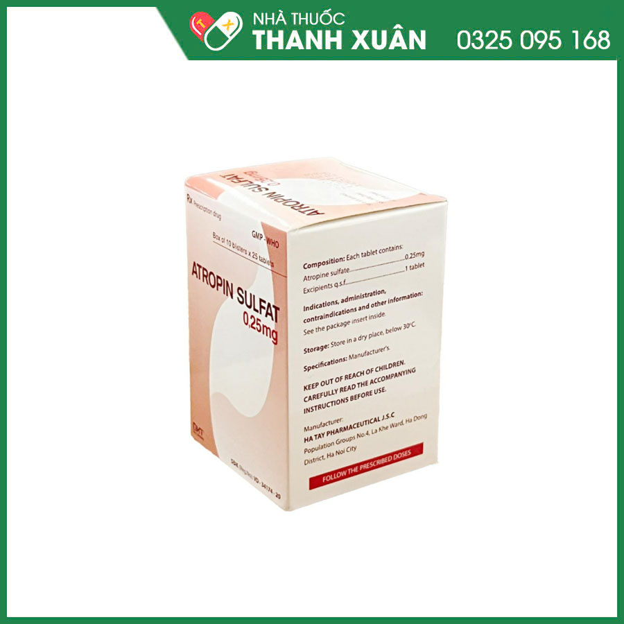 Atropin Sulfat 0,25mg thuốc giảm đau trong cơn co thắt cơ trơn đường tiêu hoá và tiết niệu, chống say tàu xe